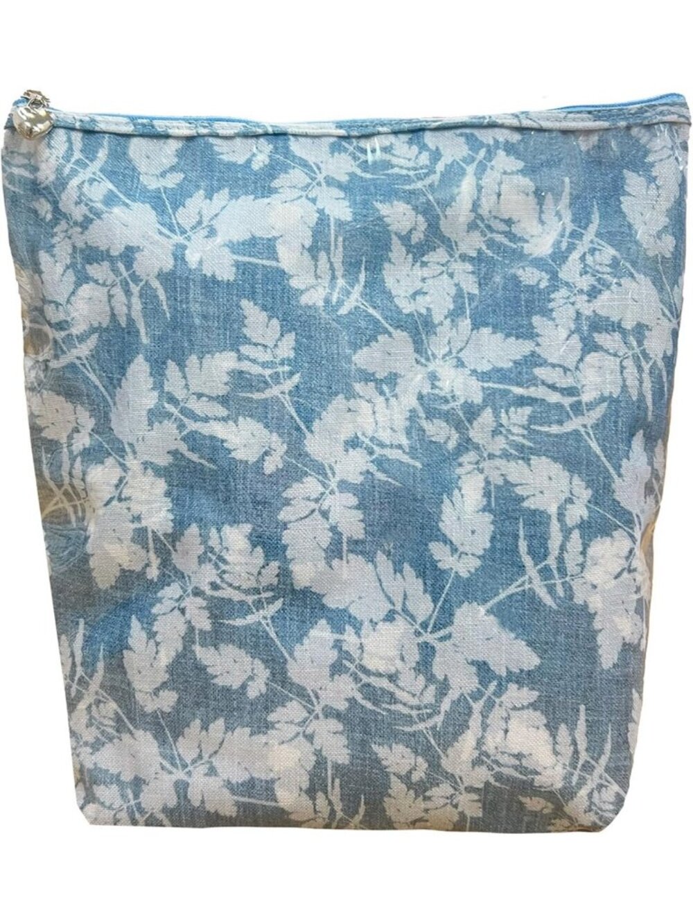 Large Water-Resistant Cosmetic Bag | Makeup & Toiletry Organizer, Floral Denim